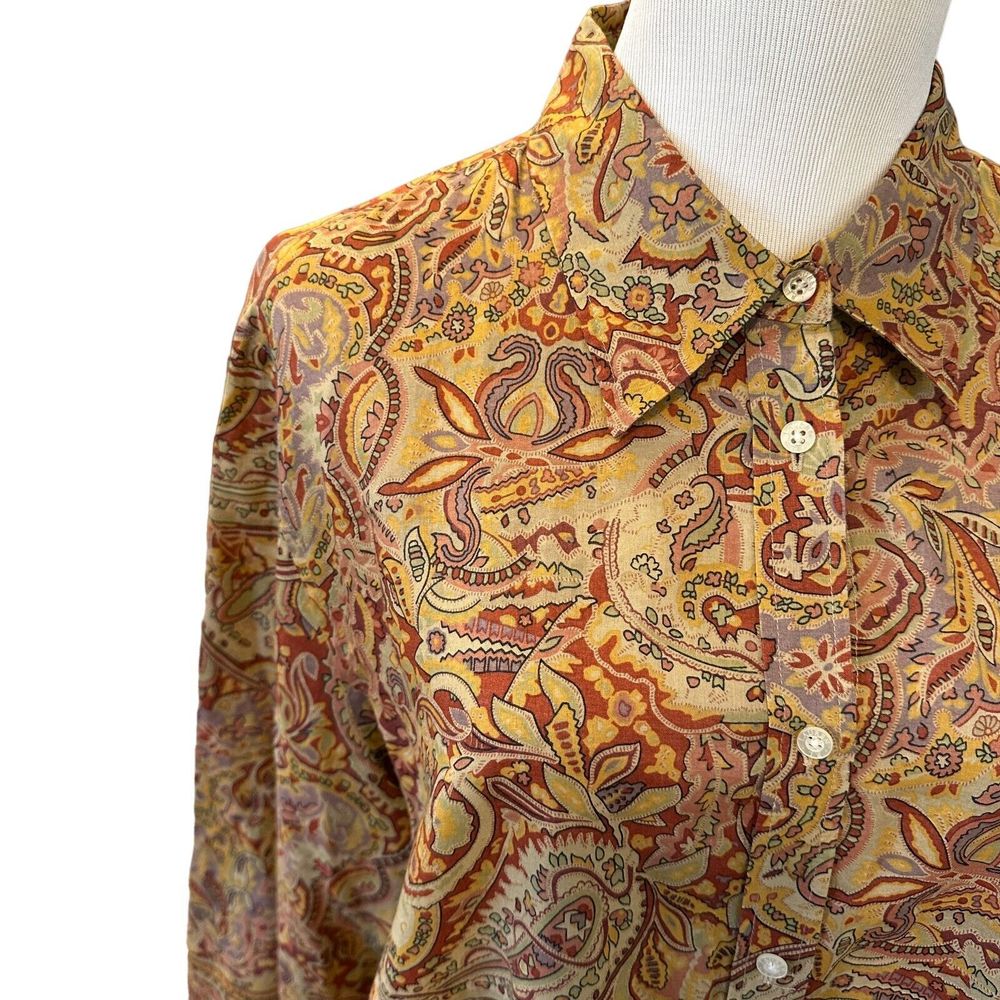 LRL Ralph Lauren Vintage 3/4 Sleeve Button Down Paisley Light Cotton Shirt 1X XL